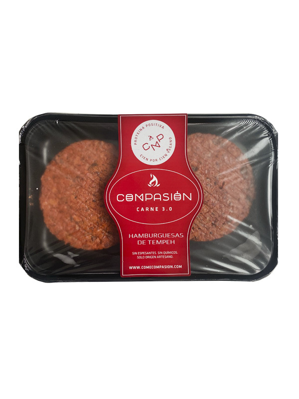 CONGELADO HAMBURGUESA TEMPEH (TEMPEH, ANACARDOS, MOSTAZA, BARBACOA...) 2 X 120 GRS COMPASIÓN