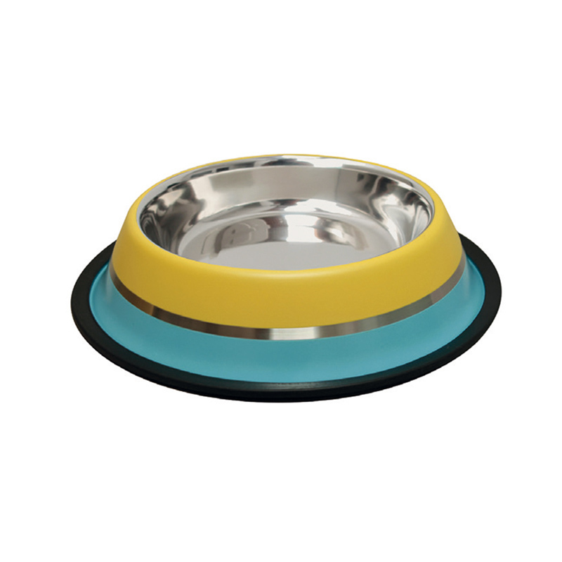 Comedero Inox. Antid-4 Amarillo/Azul