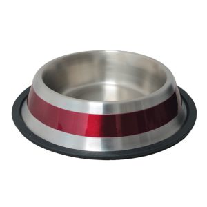 Comedero Inox. Antid-2 Franja Roja
