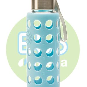 BOTELLA BBO AZUL BOROSILICATO CON SILICONA 300 ml.  IRISANA