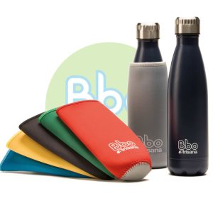 BOTELLA BBO TERMO ACERO INOXIDABLE 500ML AZUL y FUNDA IRISANA