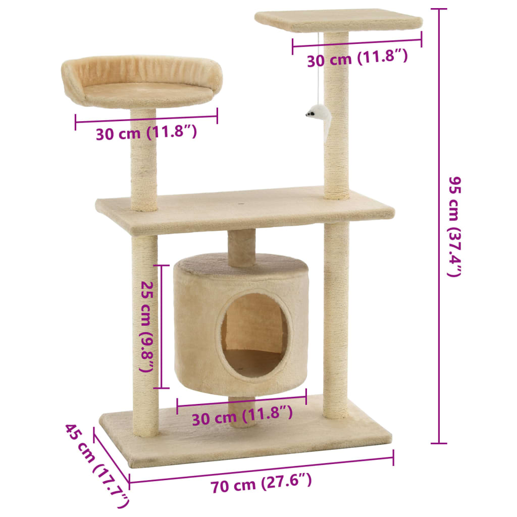 Árvore para gatos c/ postes arranhadores sisal 95 cm bege - Image 7