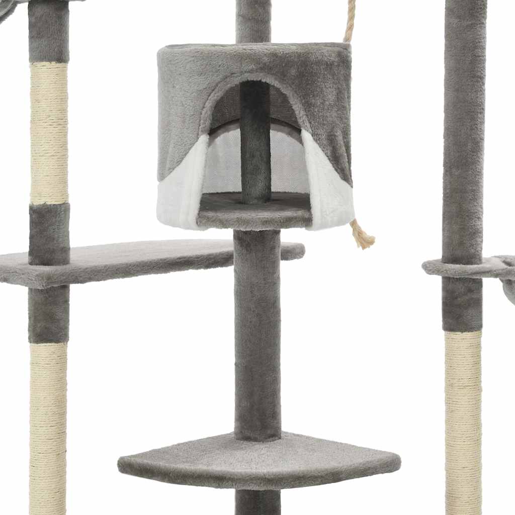 Árvore p/ gatos c/ postes arranhadores sisal 203cm cinza/branco - Image 4
