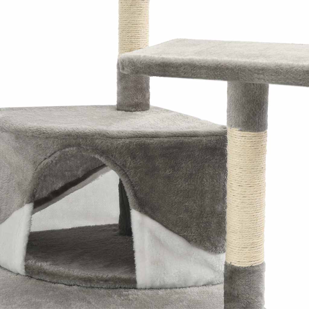 Árvore p/ gatos c/ postes arranhadores sisal 203cm cinza/branco - Image 5