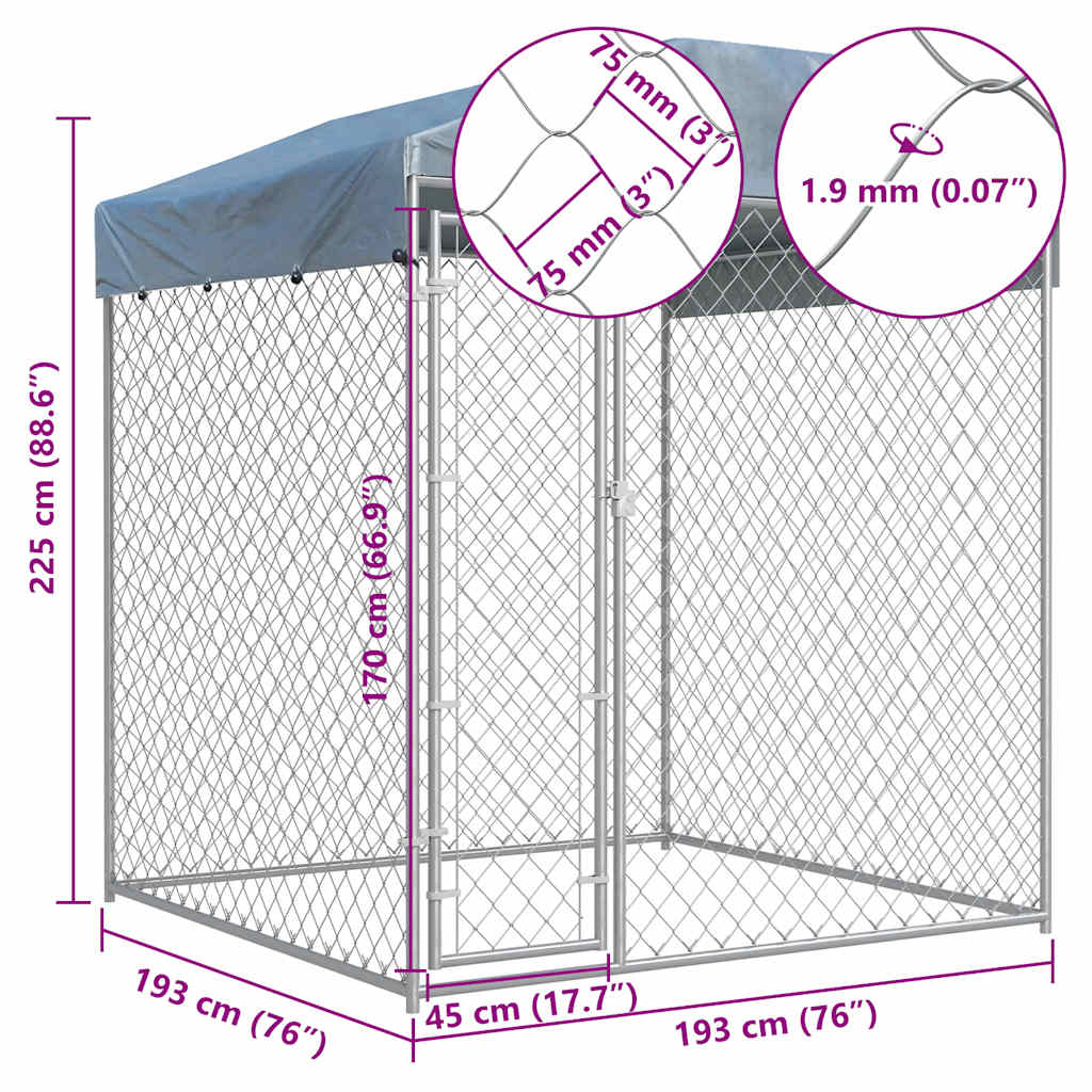 Canil de exterior com toldo 193x193x225 cm - Image 5