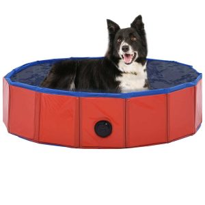 Piscina para cães dobrável 80x20 cm PVC vermelho