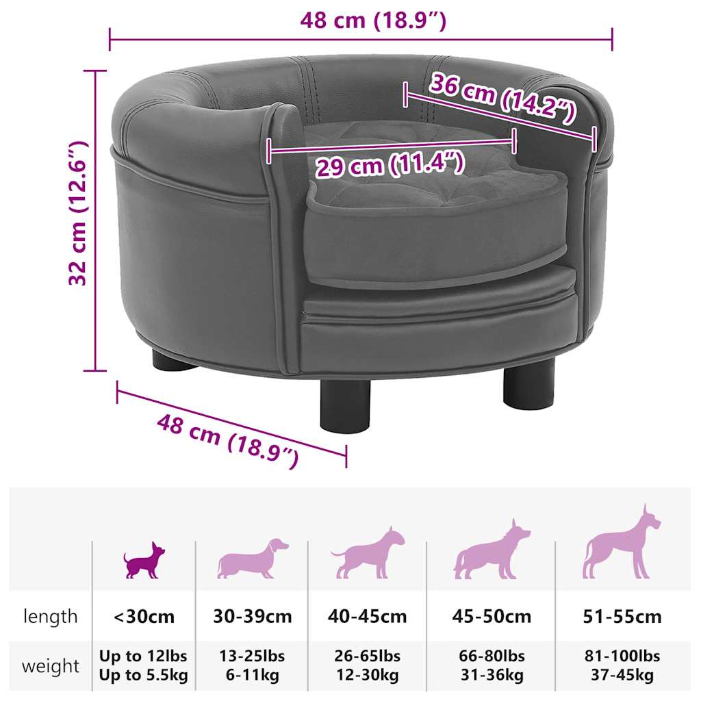 Sofá para cães 48x48x32 cm pelúcia e couro artificial cinzento - Image 9