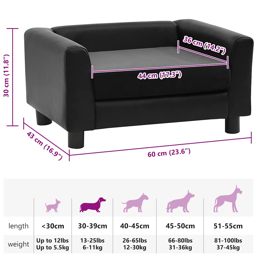 Sofá para cães 60x43x30 cm pelúcia e couro artificial preto - Image 9