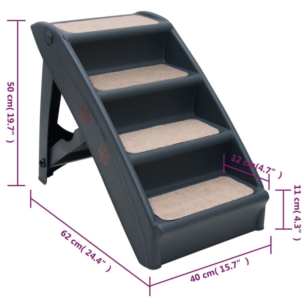 Escada para cães dobrável com 4 degraus cinzento-escuro - Image 8