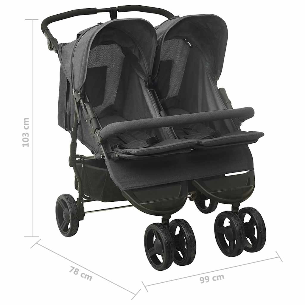 Carrinho de bebés para gémeos aço antracite - Image 10