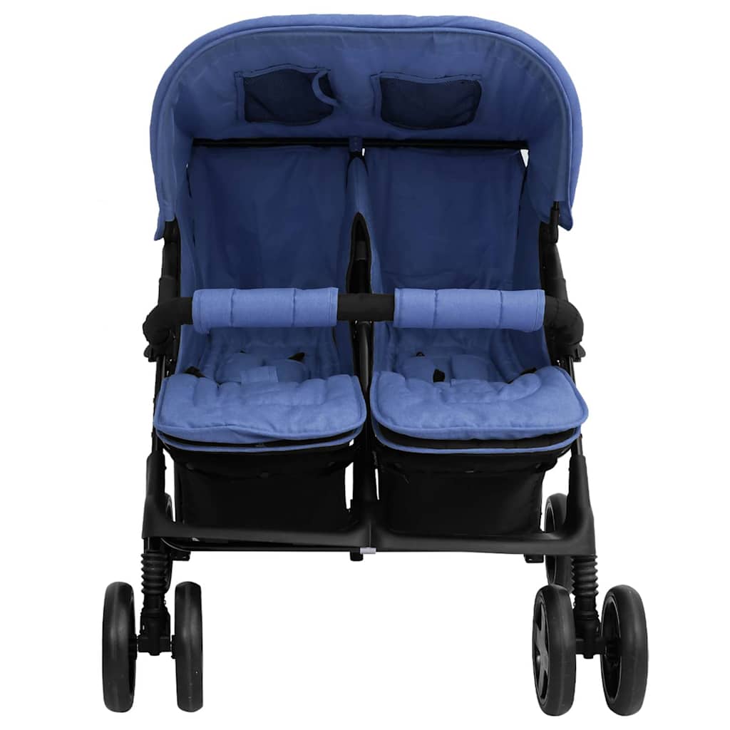 Carrinho de bebés para gémeos aço azul-marinho - Image 2