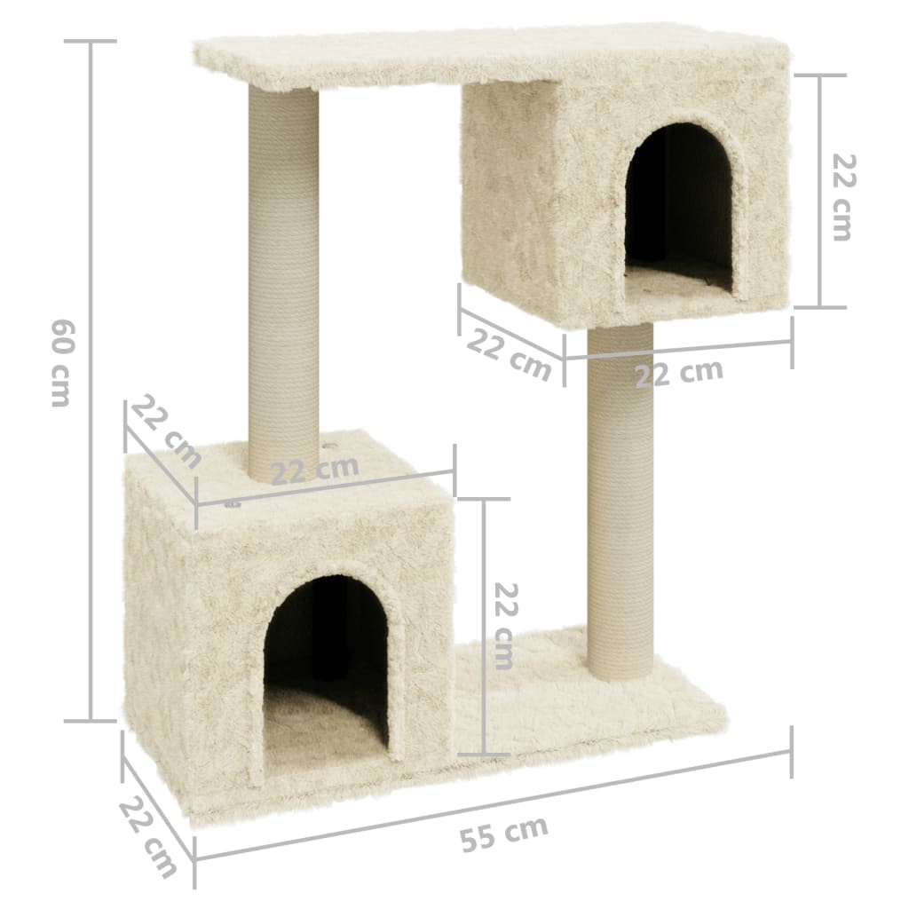 Árvore para gatos c/ postes arranhadores sisal 60 cm cor creme - Image 5
