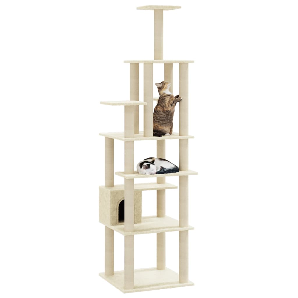 Árvore para gatos c/ postes arranhadores sisal 183 cm cor creme - Image 2