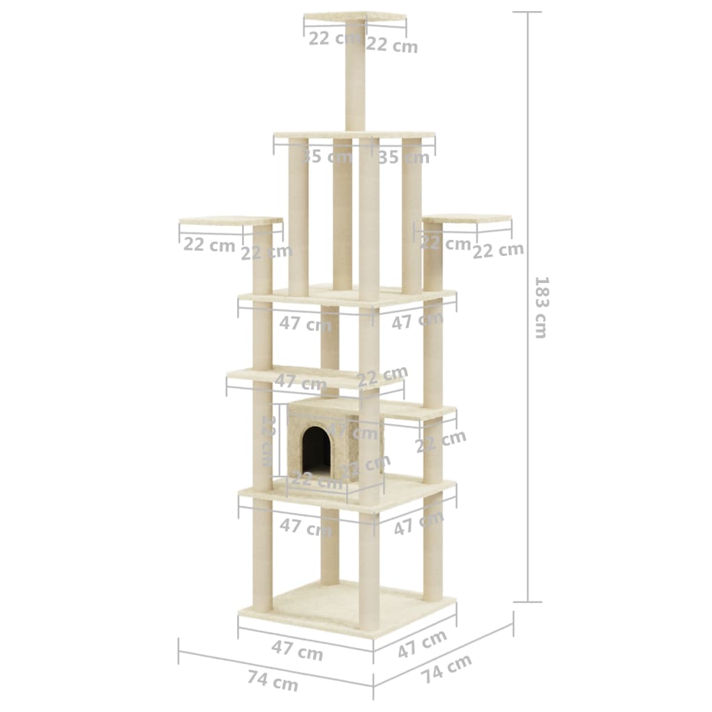 Árvore para gatos c/ postes arranhadores sisal 183 cm cor creme - Image 7