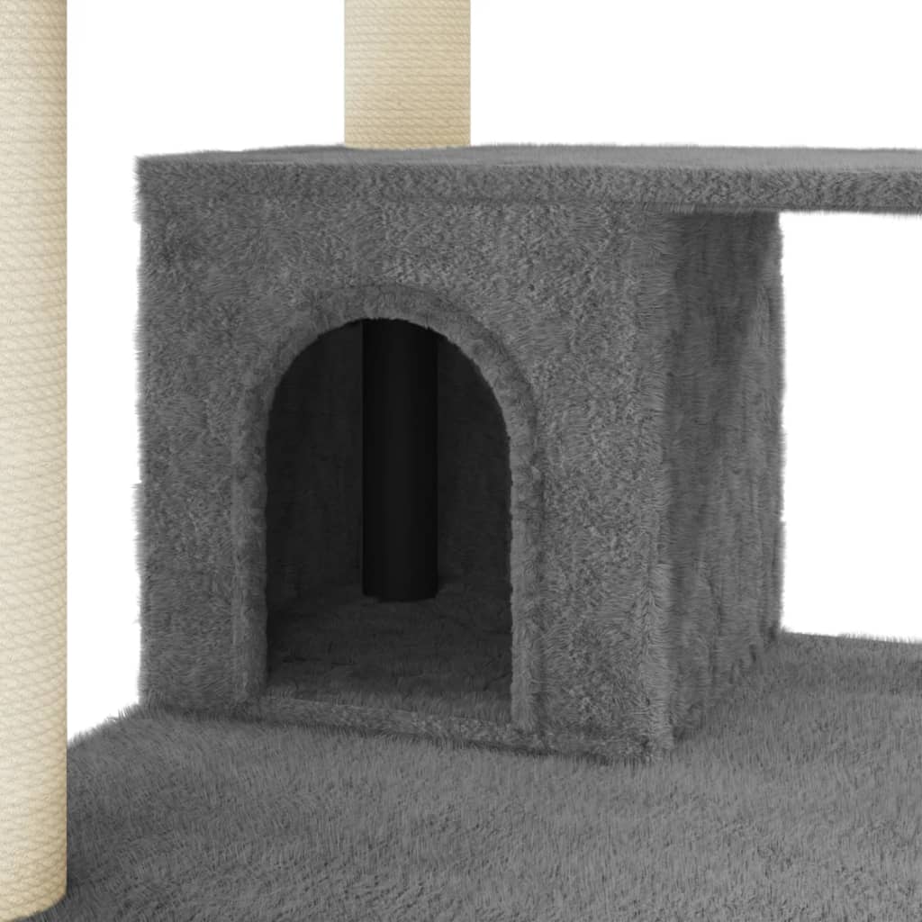 Árvore p/ gatos c/ postes arranhadores sisal 183cm cinza-escuro - Image 6