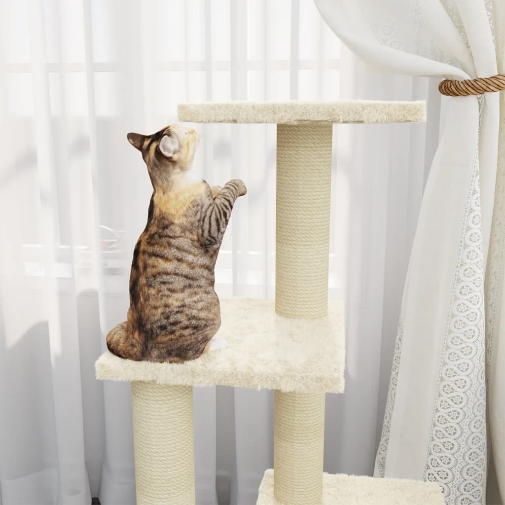Árvore para gatos c/ postes arranhadores sisal 92 cm cor creme - Image 2