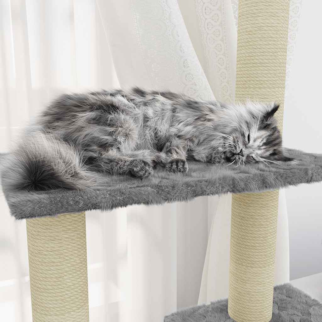 Árvore p/ gatos c/ postes arranhadores sisal 155 cm cinza-claro - Image 3