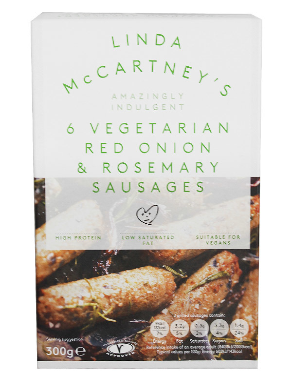 CONGELADO SALCHICHAS CEBOLLA ROJA ROMERO VEG Linda McCartney 300gr