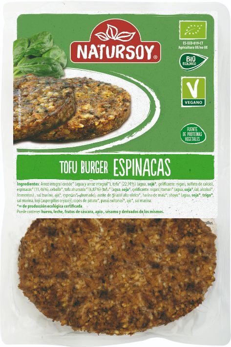 REFRIG HAMBURGUESA DE TOFU Y ESPINACAS 2 UND. 160 g Natursoy